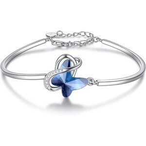 Infinity Butterfly - Blue  Silver Butterfly Bangle Bracelet Crystal